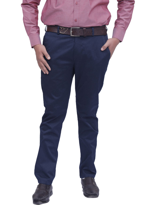 NEILGUY NAVY CASUAL PRINTED TROUSERS: 98% COTTON, 2% SPANDEX COMFORT