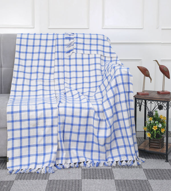 NEILGUY-CLASSIC BLUE CHECKERED ELEGANCE THROW-91062A/100% ACRYLIC