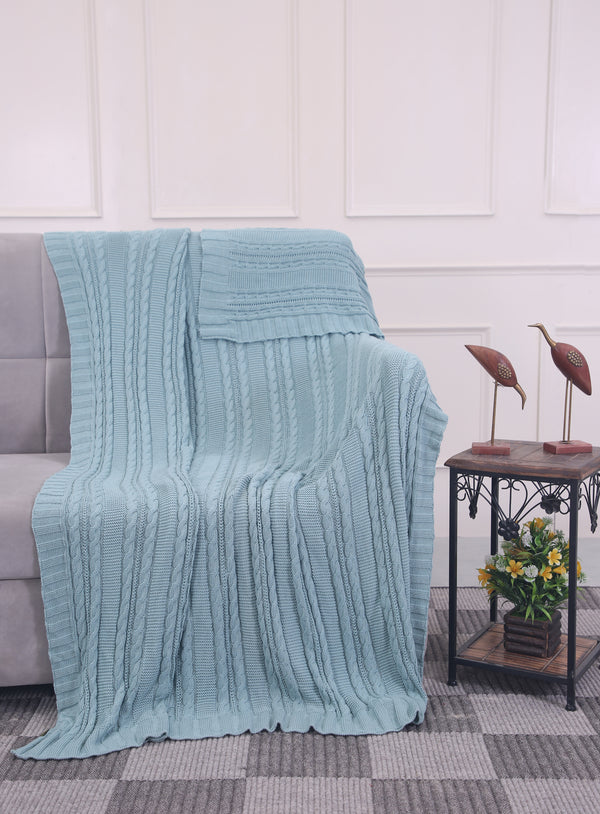 NEILGUY CABLE KNIT THROW - ELEGANT DUCK EGG ADDITION TO YOUR LIVING SPACE