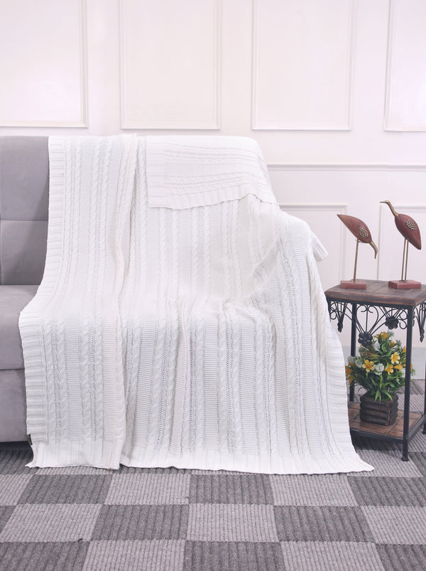 NEILGUY CABLE KNIT THROW - ELEGANT WHITE ADDITION TO YOUR LIVING SPACE