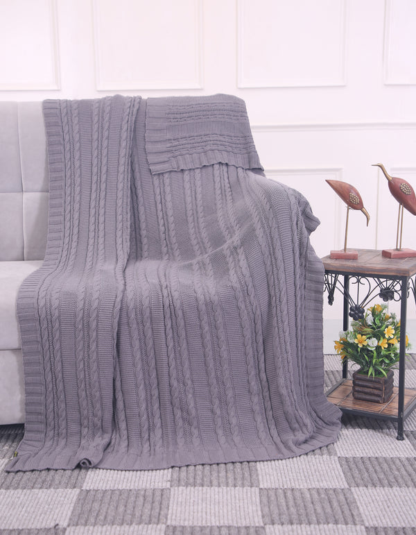 NEILGUY CABLE KNIT THROW - ELEGANT STEEL GREY ADDITION TO YOUR LIVING SPACE